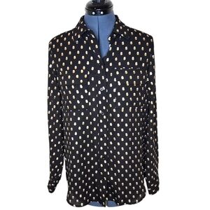 Who What Wear Long Sleeve Black Polka Dot Button Down Shirt Medium